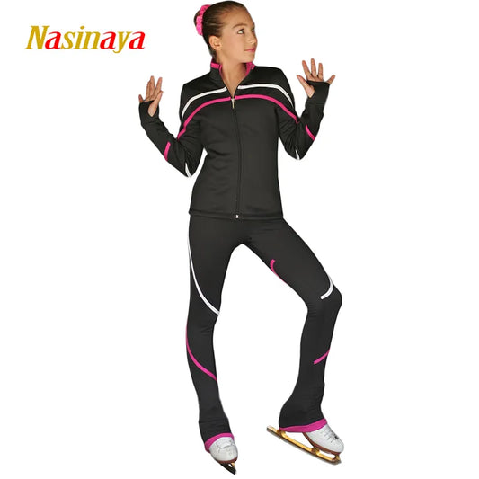 Kids Ice Figure Skating Suit Black Jacket Pants Girls Dance Costume