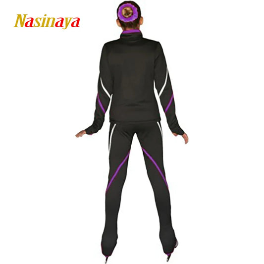 Kids Ice Figure Skating Suit Black Jacket Pants Girls Dance Costume